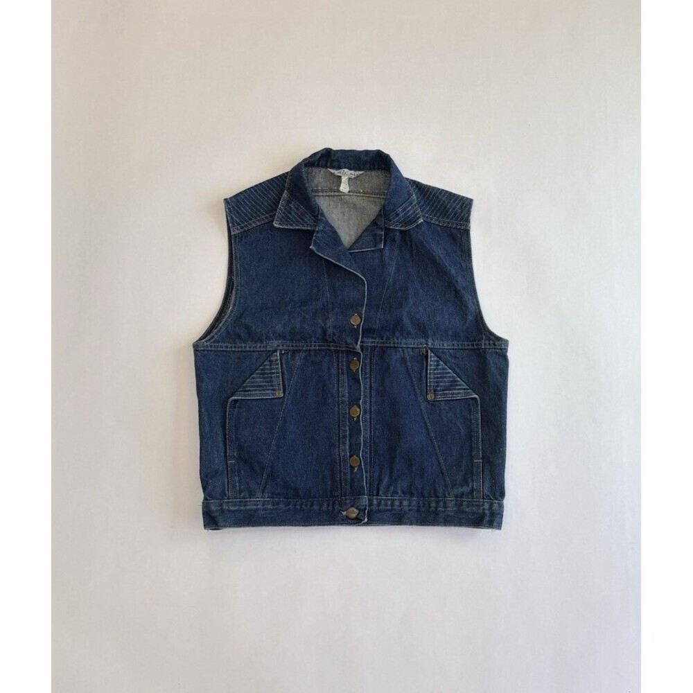 Vintage Sunset Blues Chic Denim Button Up Vest Dark Wash - Large